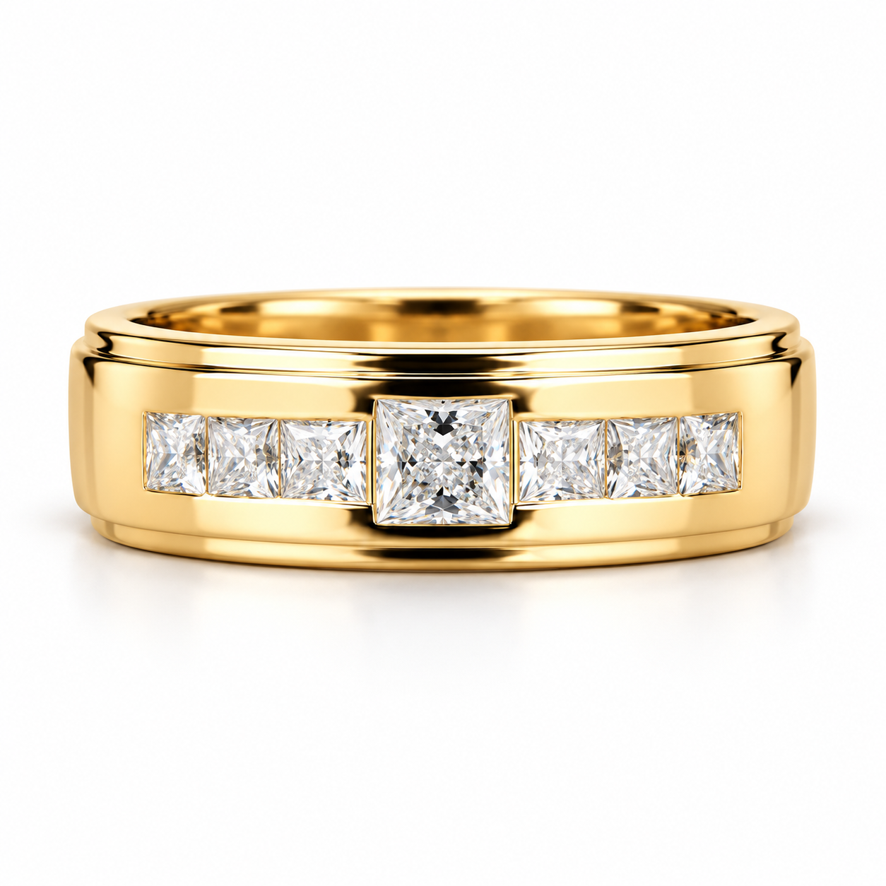 Seven Stone Princess Cut Yellow Gold-Tone Band Ring