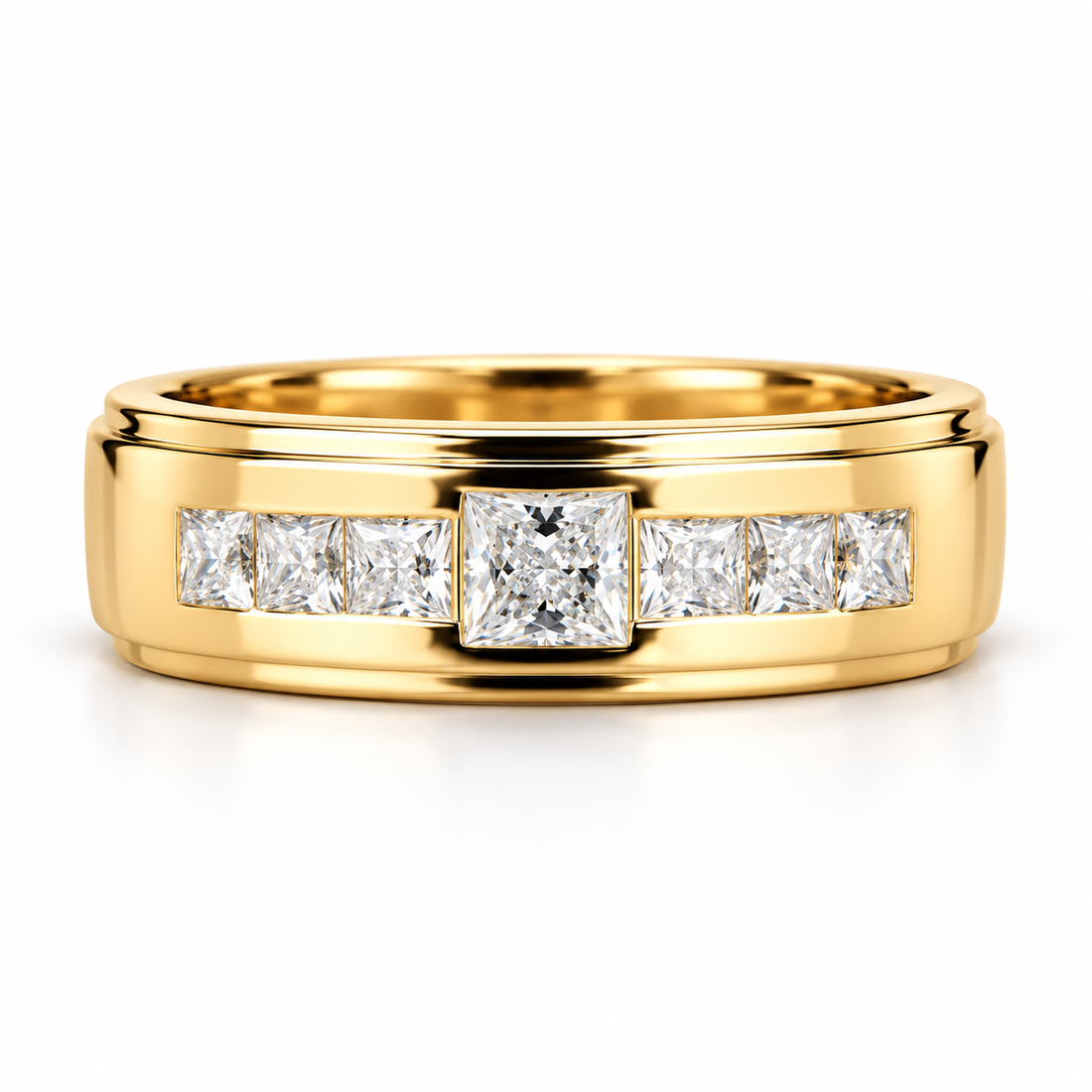 Seven Stone Princess Cut Yellow Gold-Tone Band Ring