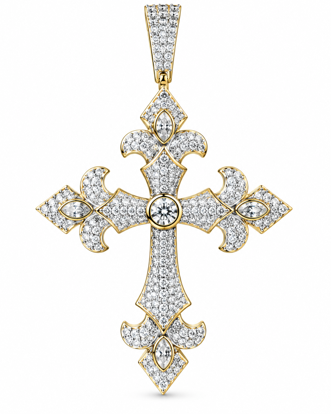 Custom Iced Out Fleur-de-Lis Cross Pendant | Made to Order