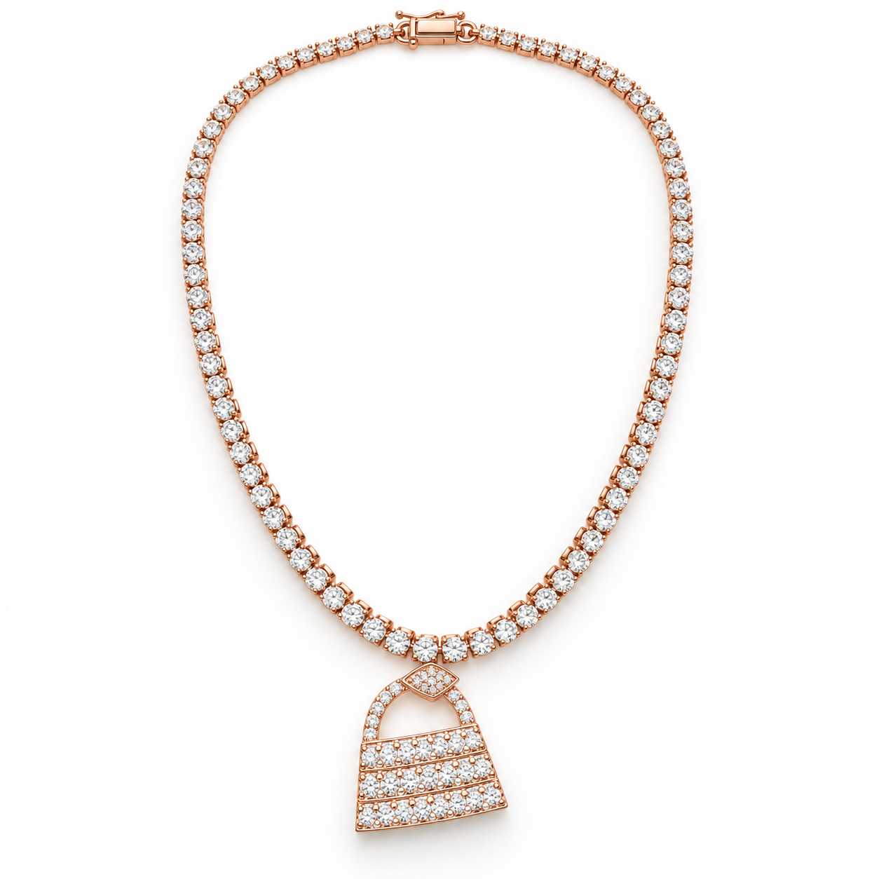 Rose Gold-Tone Tennis Necklace with Pavé Handbag Pendant