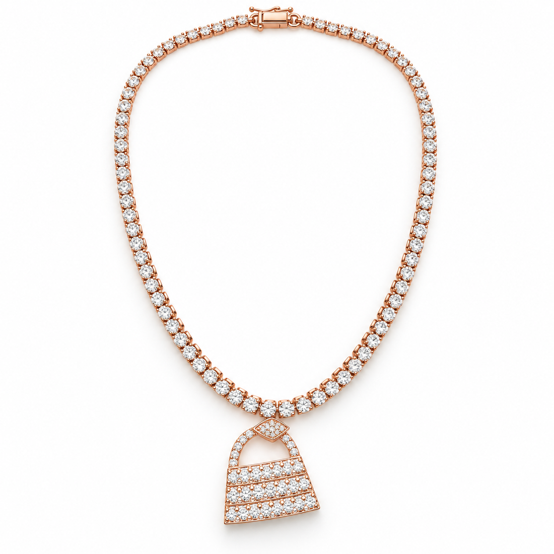 Rose Gold-Tone Tennis Necklace with Pavé Handbag Pendant