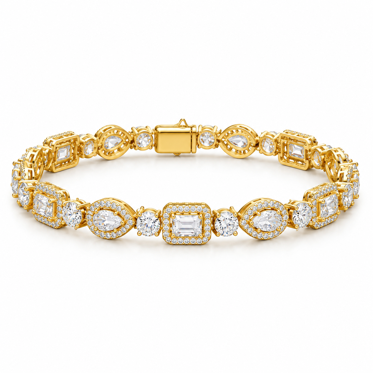 Iced Out Mixed Cut Halo Link Bracelet | Custom Hip Hop Jewelry