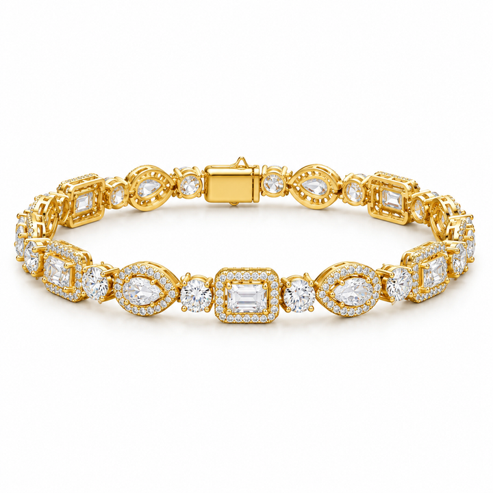Iced Out Mixed Cut Halo Link Bracelet | Custom Hip Hop Jewelry