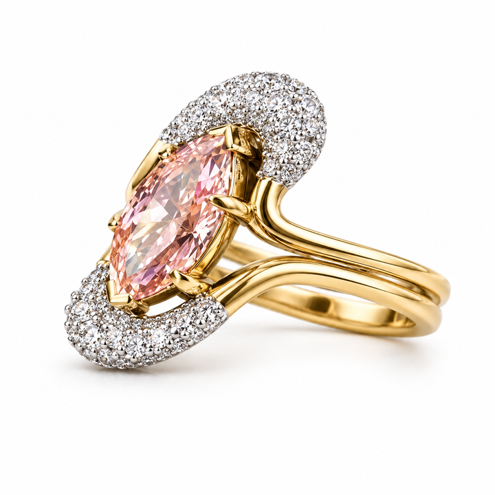 Women’s Pink Marquise Two-Tone Pavé Crescent Split-Shank Ring