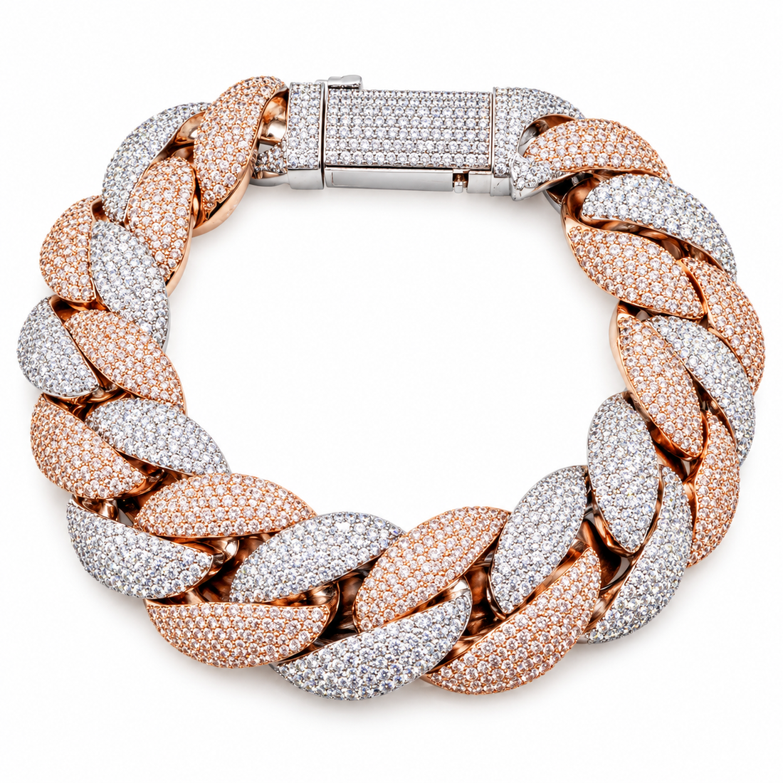 Two Tone Rose Gold & White Gold Iced Out Miami Cuban Link Bracelet | Hip Hop Jewelry