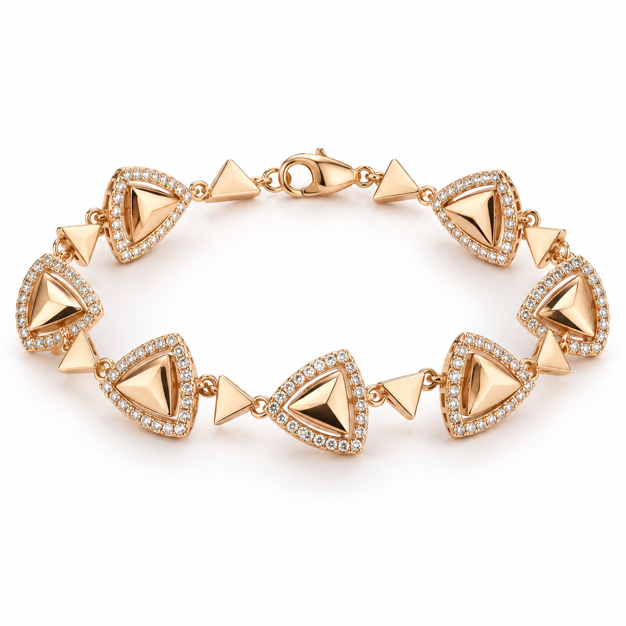 Rose Gold-Tone Triangle Halo Geometric Link Bracelet