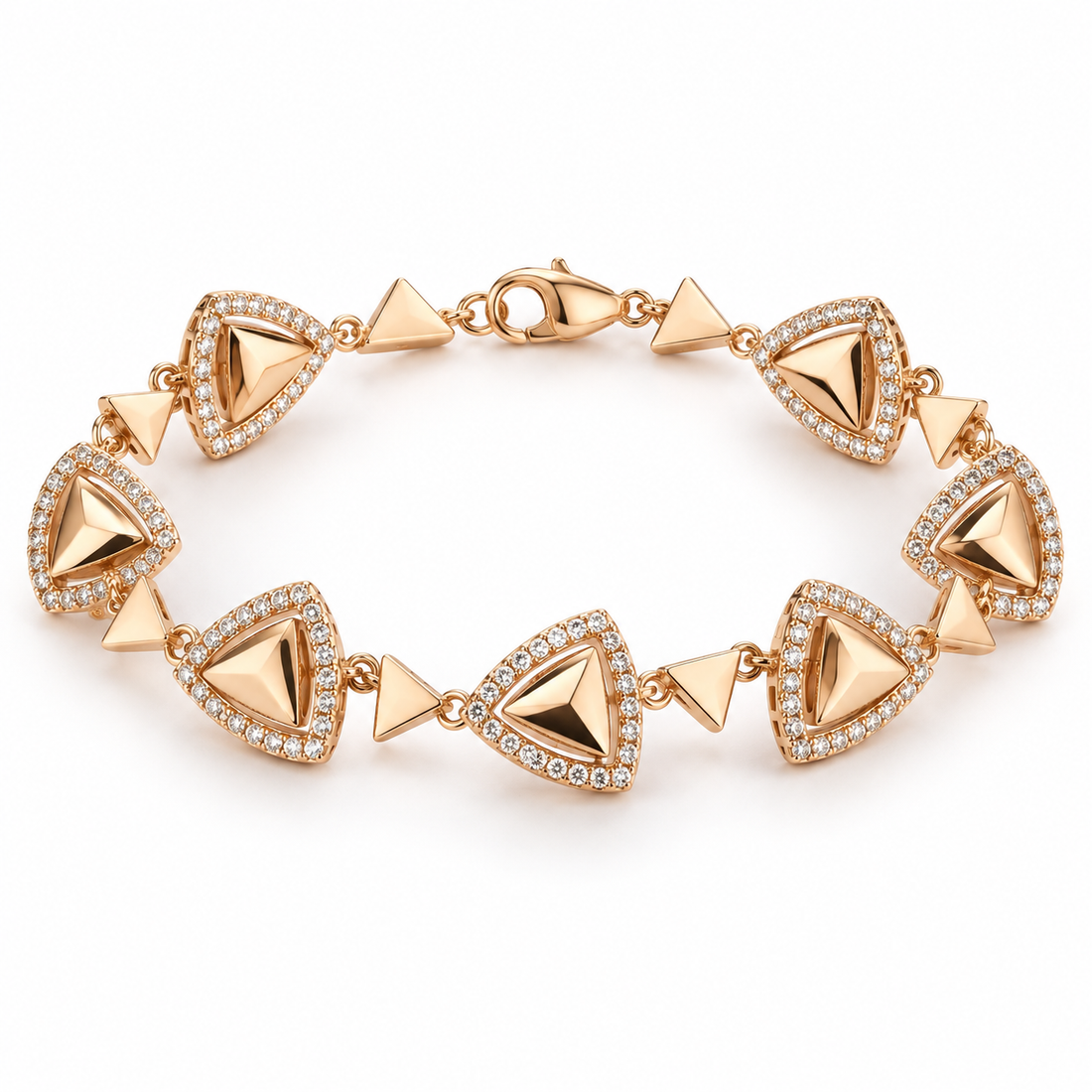 Rose Gold-Tone Triangle Halo Geometric Link Bracelet