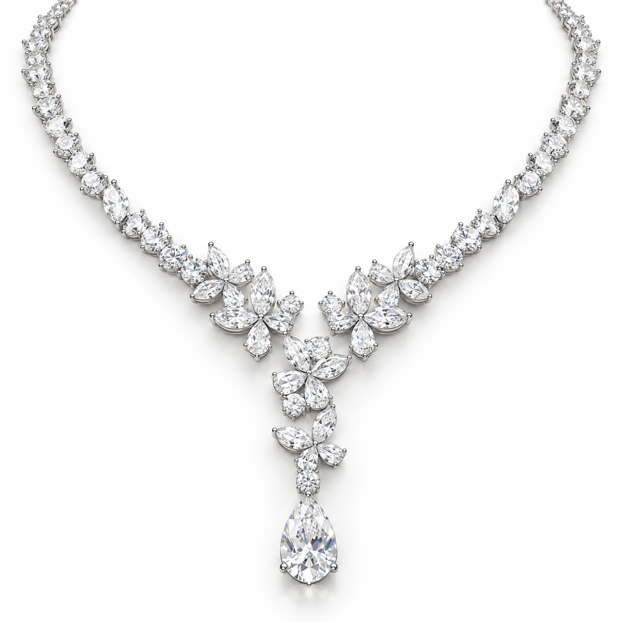 Marquise Floral Pear Drop White Gold Y Necklace