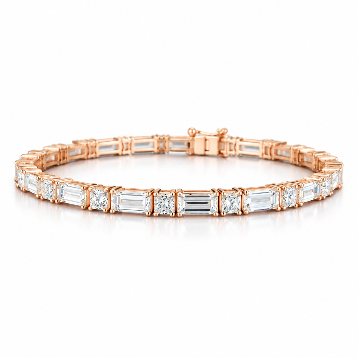 Alternating Emerald and Princess-Cut Rose Gold-Tone Tennis Bracelet