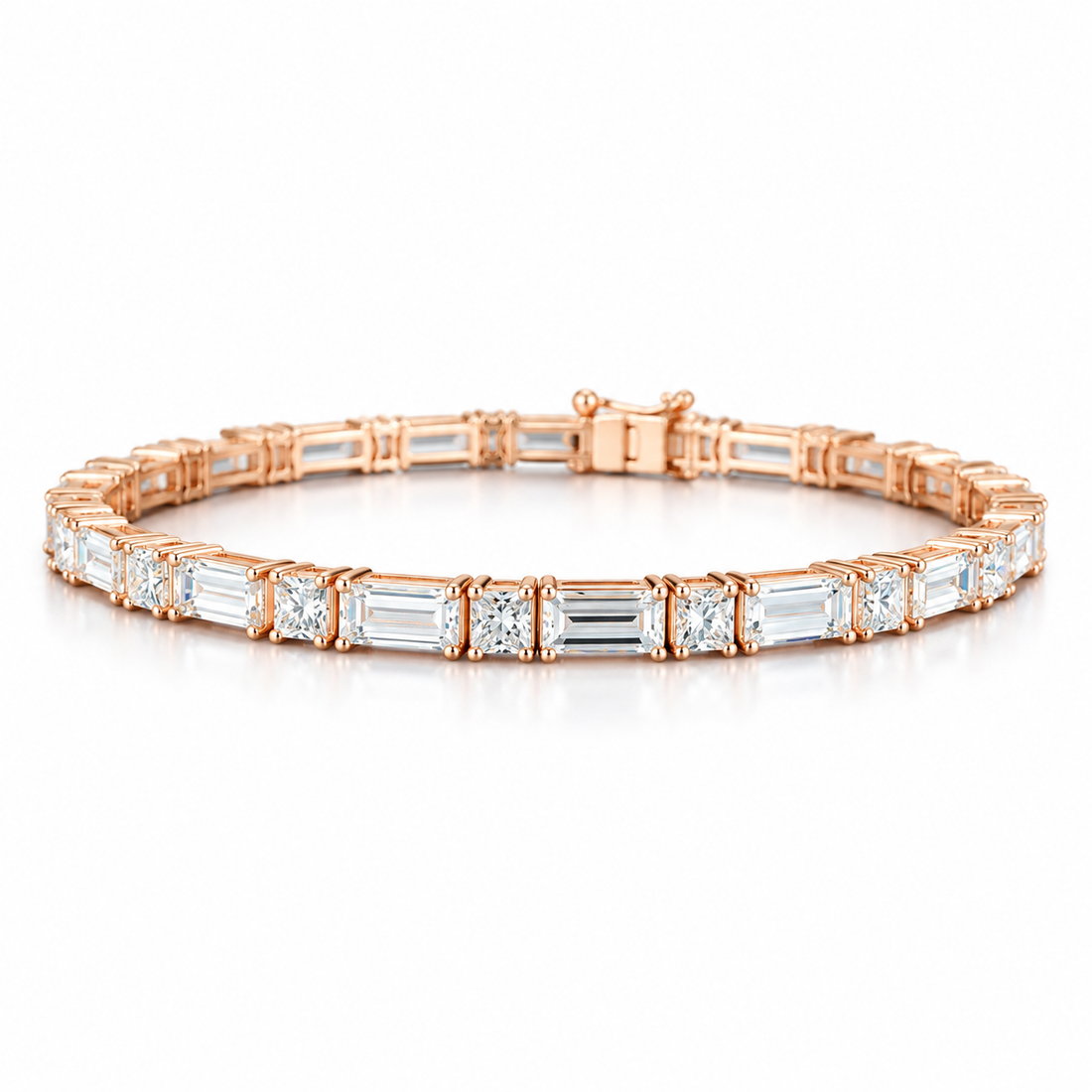 Alternating Emerald and Princess-Cut Rose Gold-Tone Tennis Bracelet