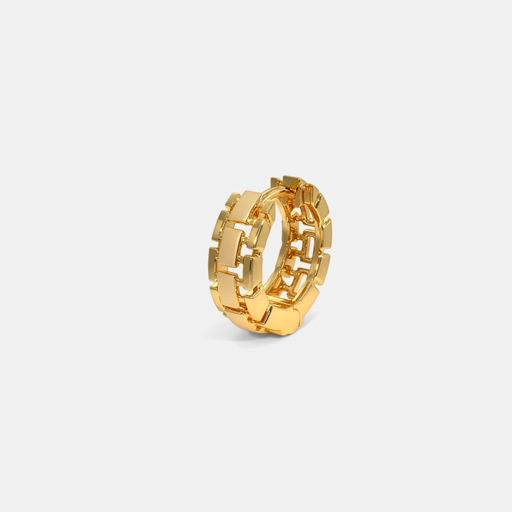 Geometric Block Link Gold Huggie Hoop Earring