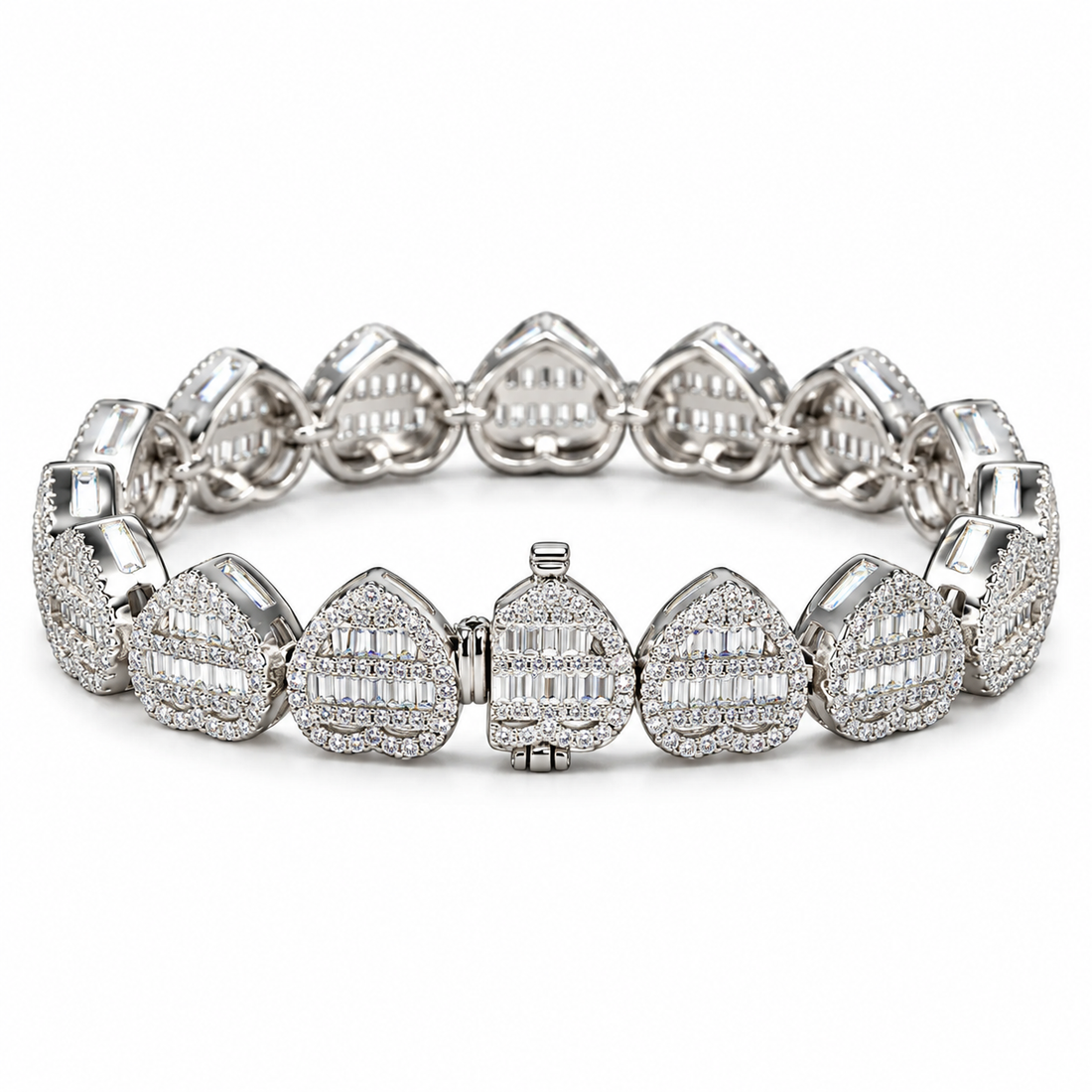 Iced Out Heart Link Baguette Bracelet | Custom Hip Hop Jewelry