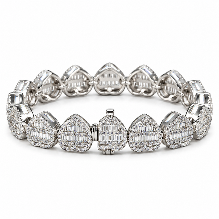 Iced Out Heart Link Baguette Bracelet | Custom Hip Hop Jewelry