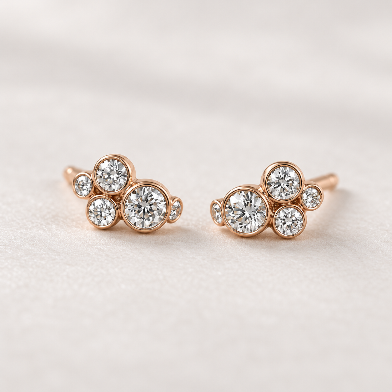 Round Bezel-Set Cluster Stud Earrings in Rose Gold Tone