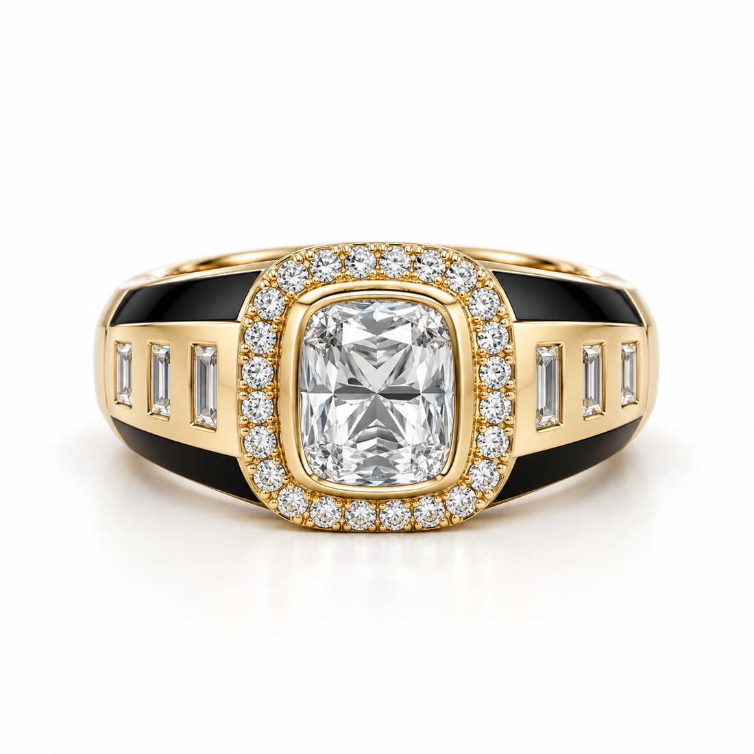 Men’s Baguette-Cut Solitaire Polished Wedding Band Ring