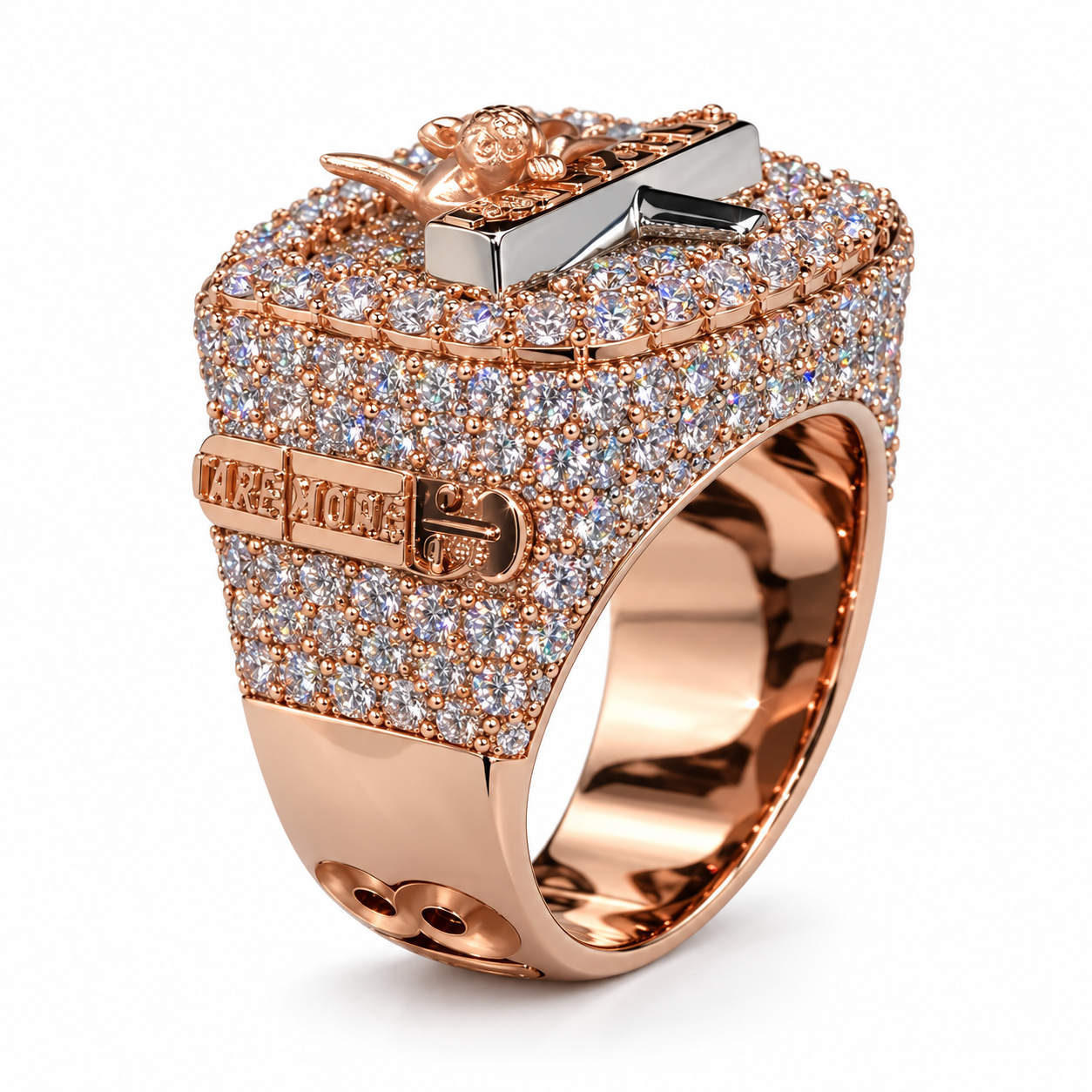 Skull & Straight Razor Barber Iced Out Hip Hop Statement Ring