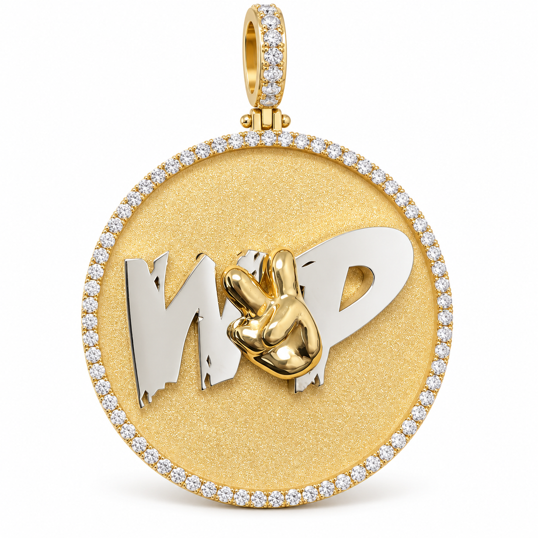 Custom Two Tone Peace Sign Round Medallion Pendant – Gold Tone Hip Hop Jewelry