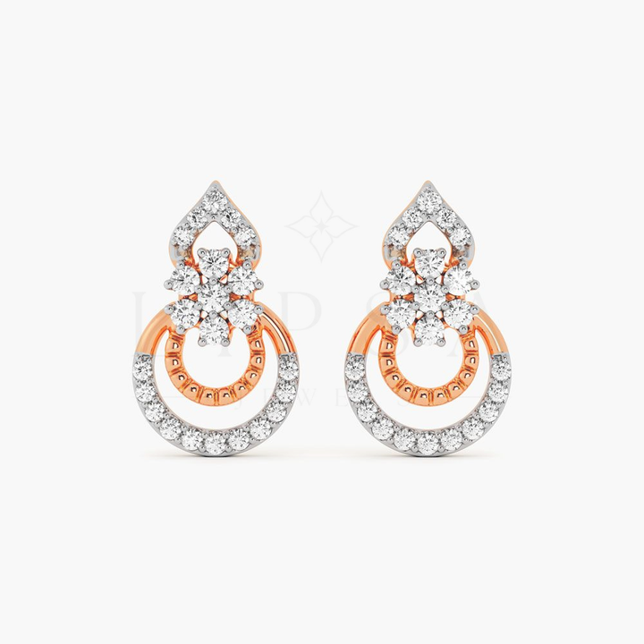 Floral Teardrop Hoop Drop Stud Earrings