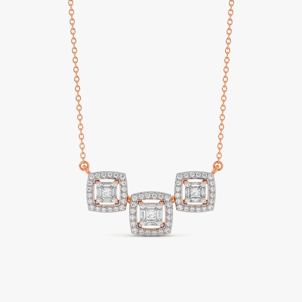 Trio Cushion Halo Bar Necklace