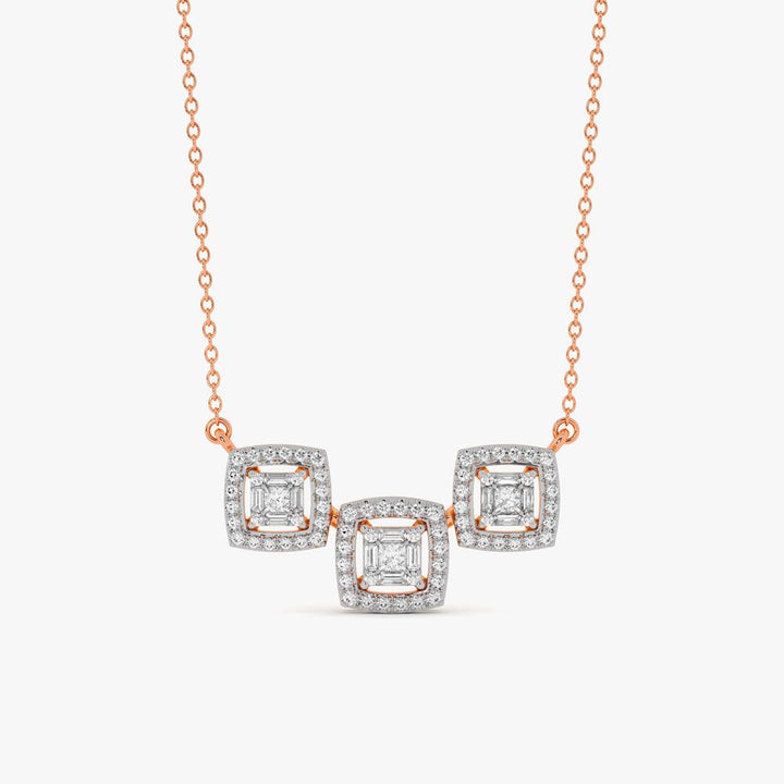 Trio Cushion Halo Bar Necklace