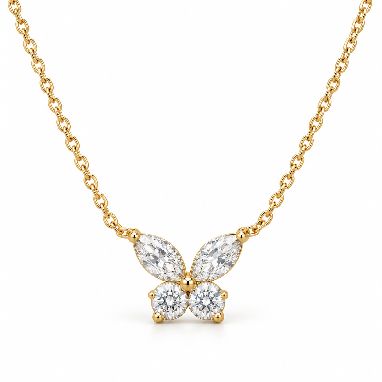 Marquise & Round Cut Butterfly Yellow Gold Necklace