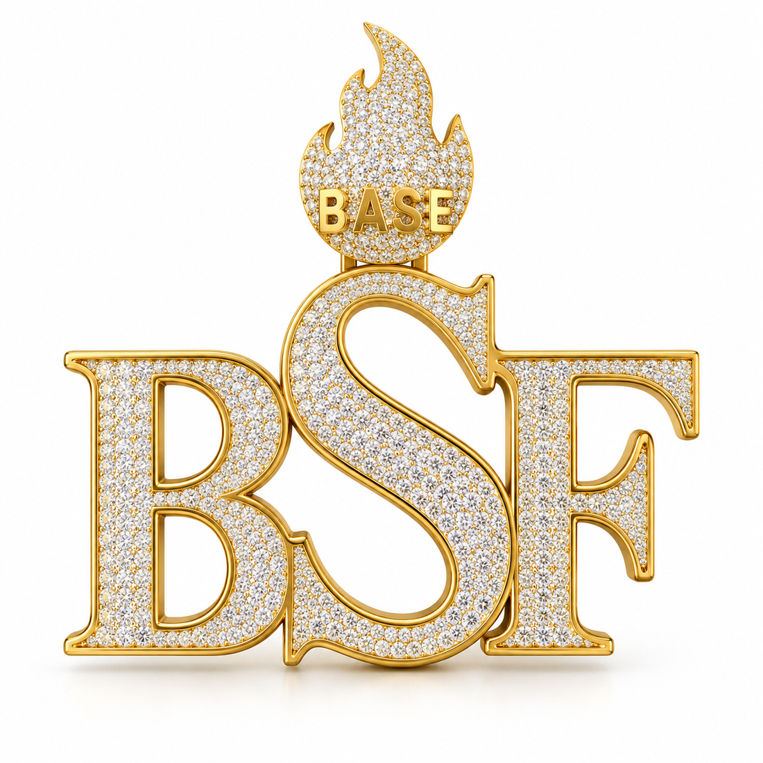 Custom BSF Letter Flame Pendant – Iced Out Gold Tone Hip Hop Jewelry