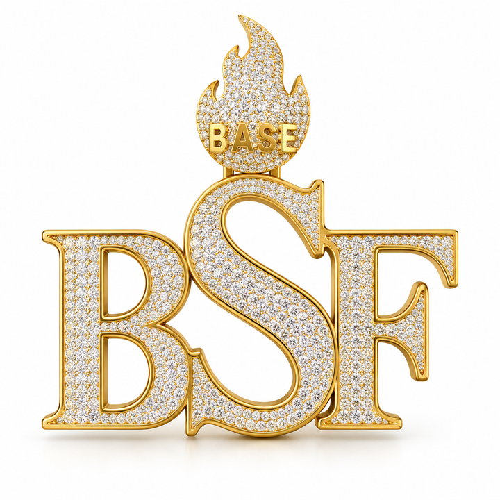 Custom BSF Letter Flame Pendant – Iced Out Gold Tone Hip Hop Jewelry