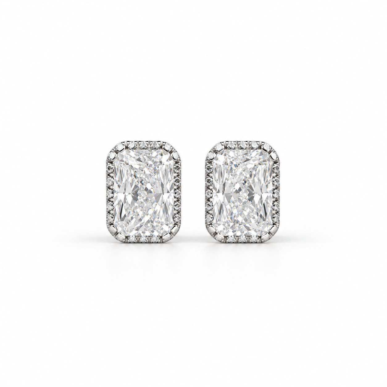 Radiant Cut Halo Stud Earrings with Screw Backs