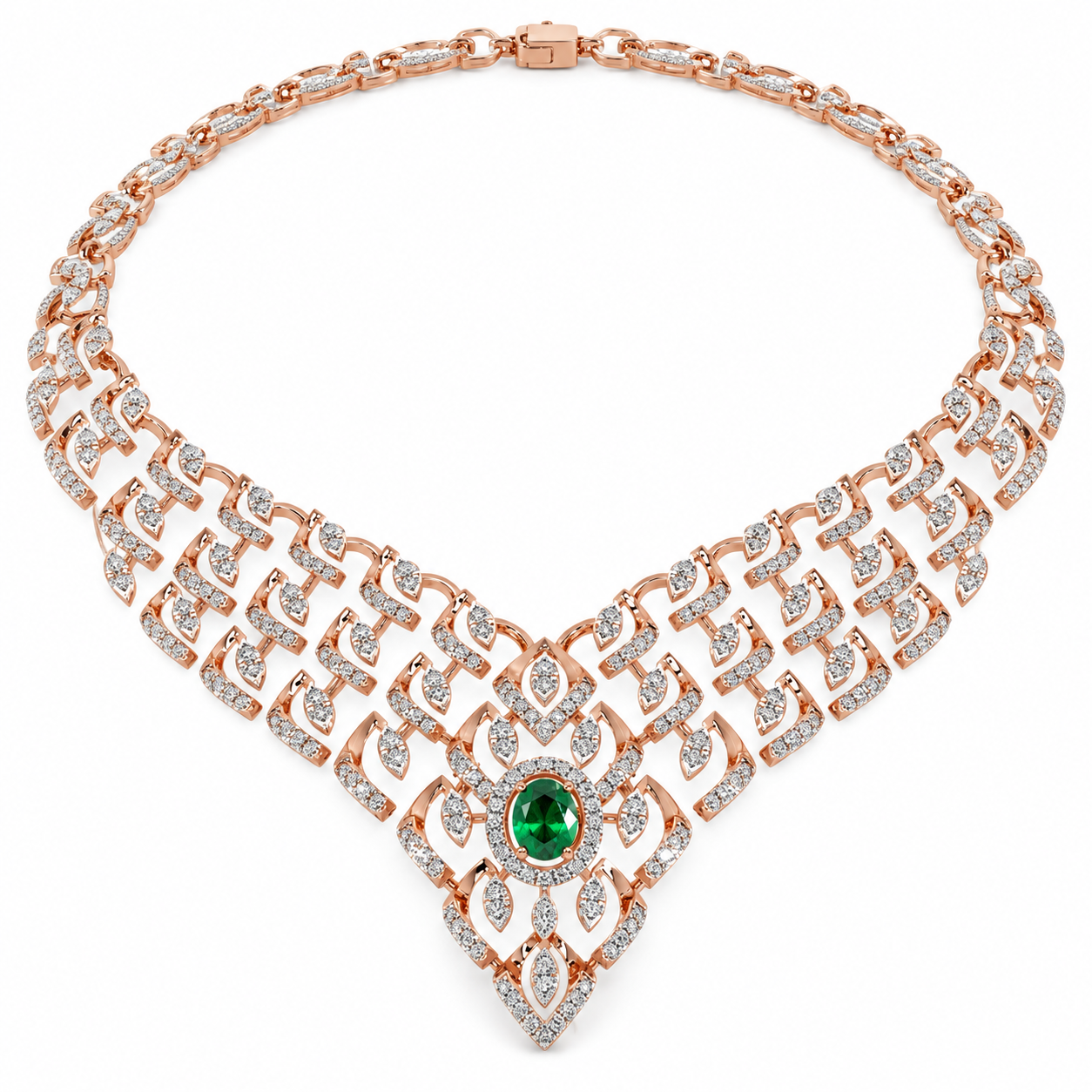 Green Oval Halo Rose Gold Geometric Bridal Statement Necklace