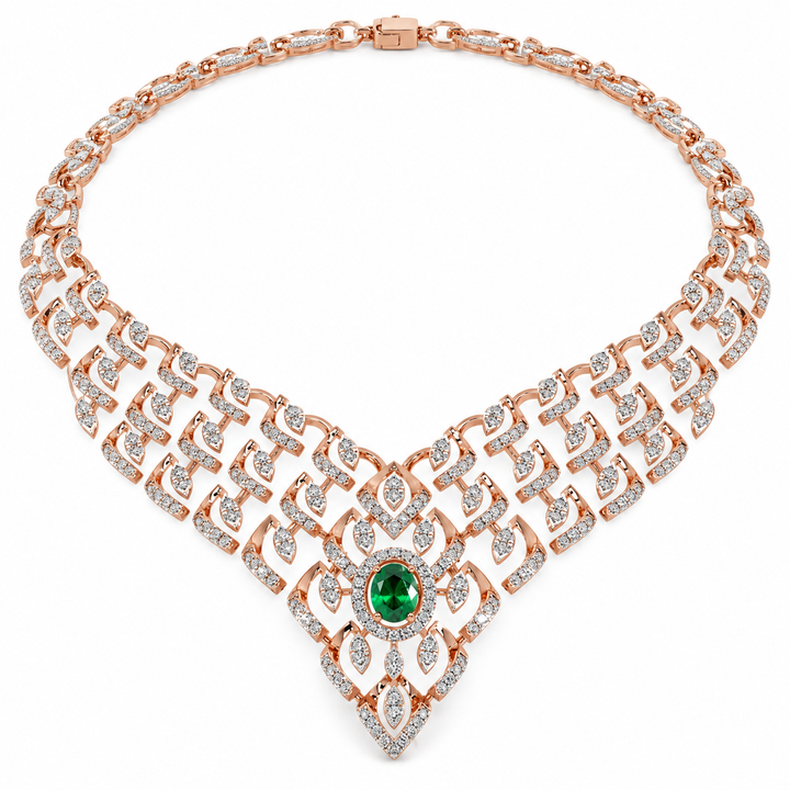 Green Oval Halo Rose Gold Geometric Bridal Statement Necklace