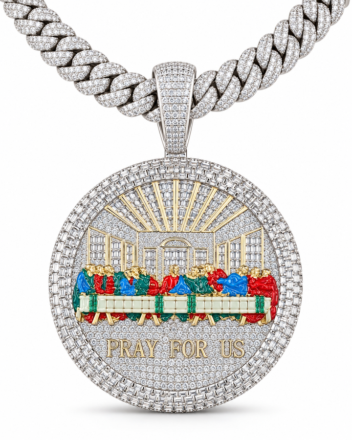 Custom Iced Out Last Supper Pray For Us Pendant