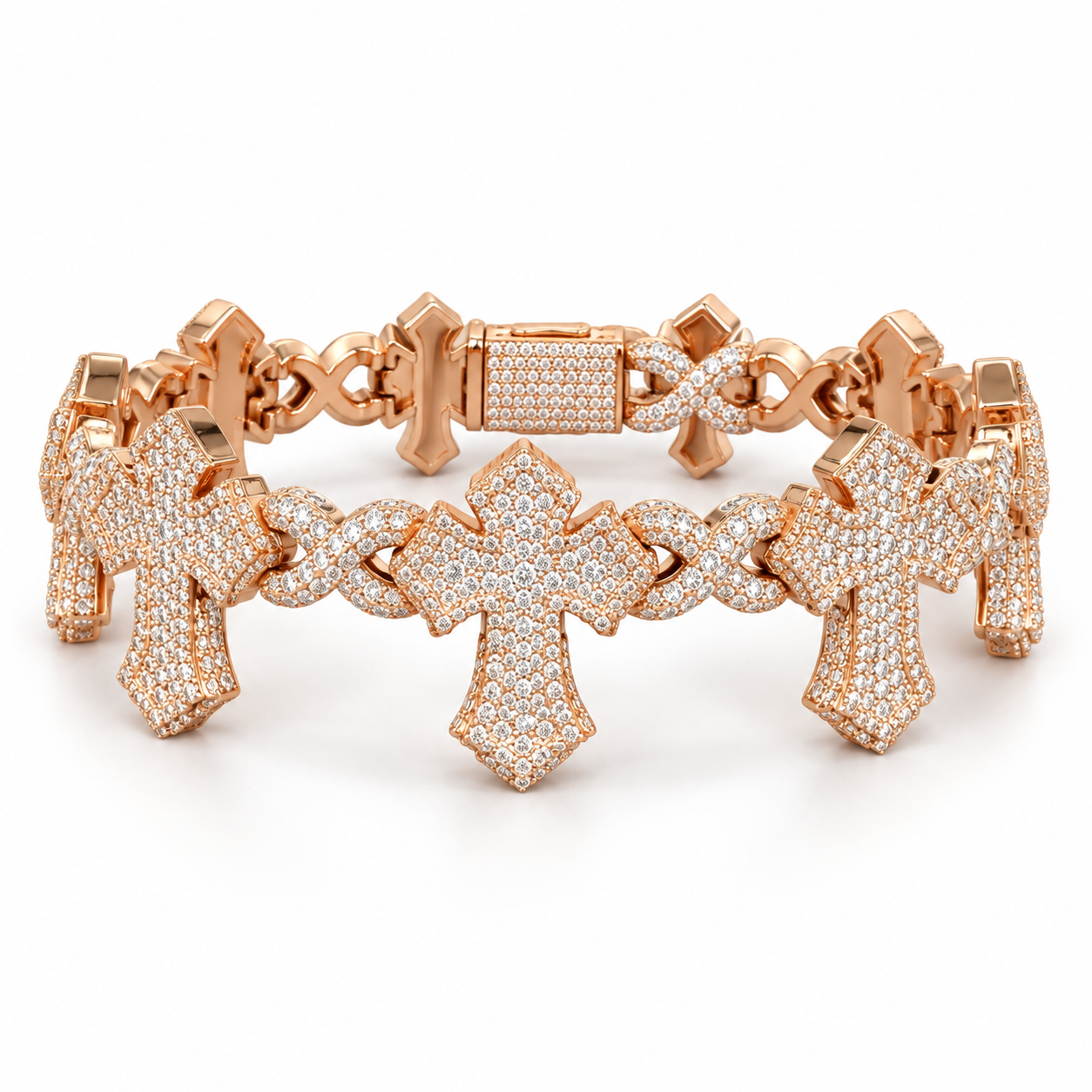 Iced Out Cross & Infinity Link Rose Gold-Tone Bracelet – Custom Hip Hop Jewelry