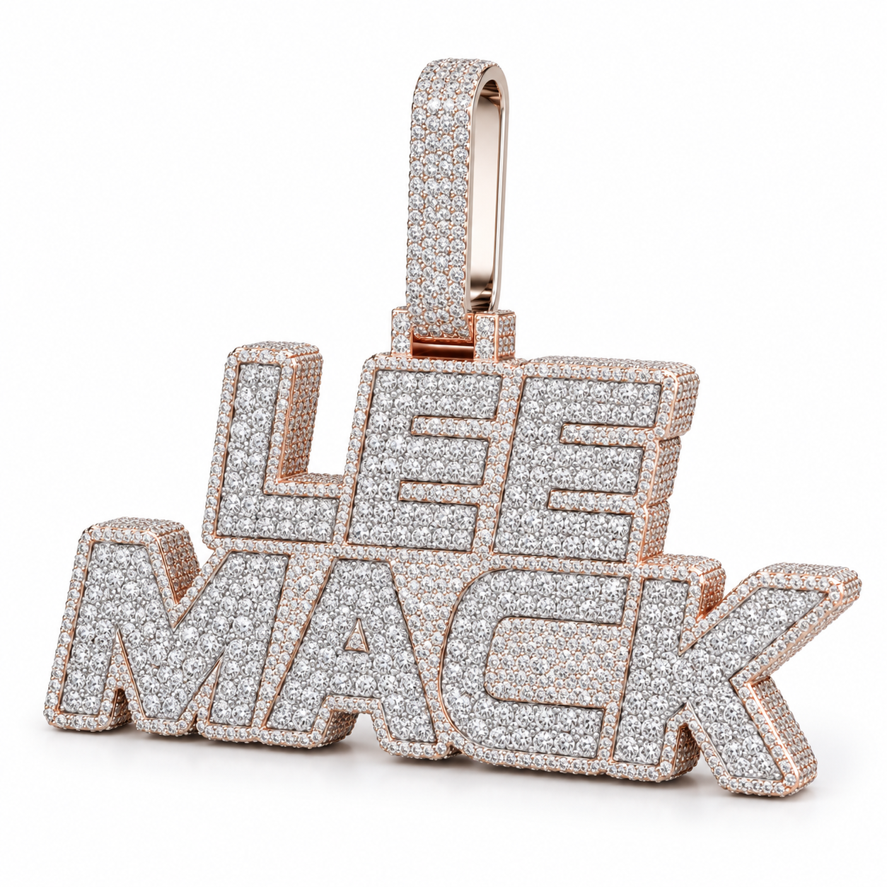 Custom Two Row Block Name Iced Out Two Tone Pendant – Personalized Hip Hop Jewelry