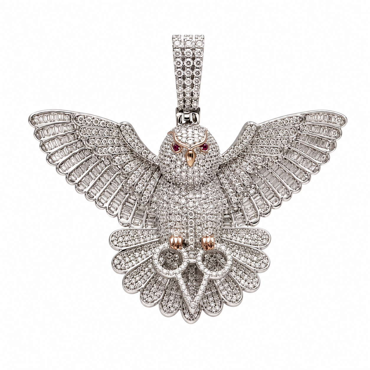 Iced-Out Flying Owl Diamond Two-Tone Hip-Hop Pendant