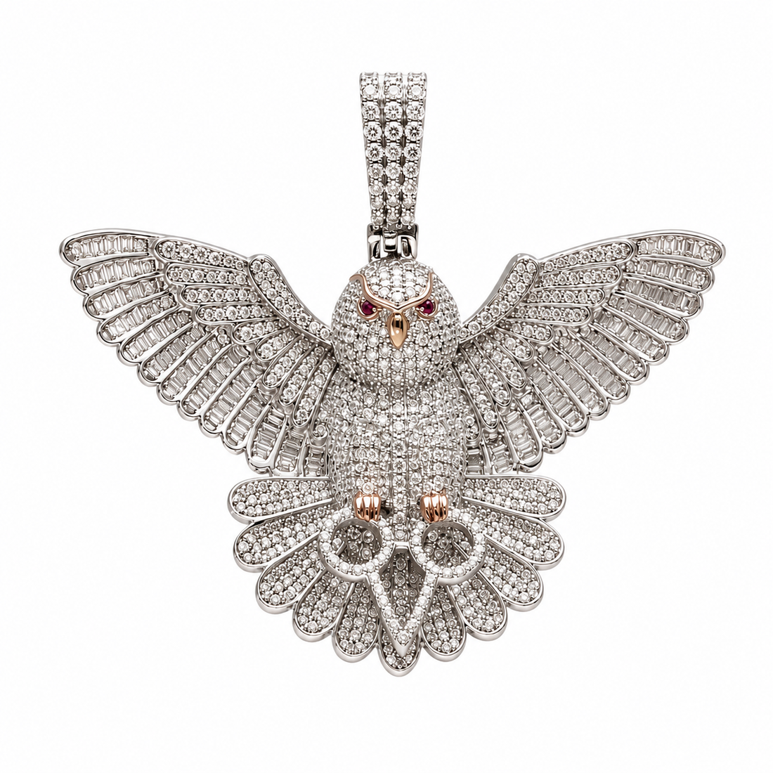 Iced-Out Flying Owl Diamond Two-Tone Hip-Hop Pendant