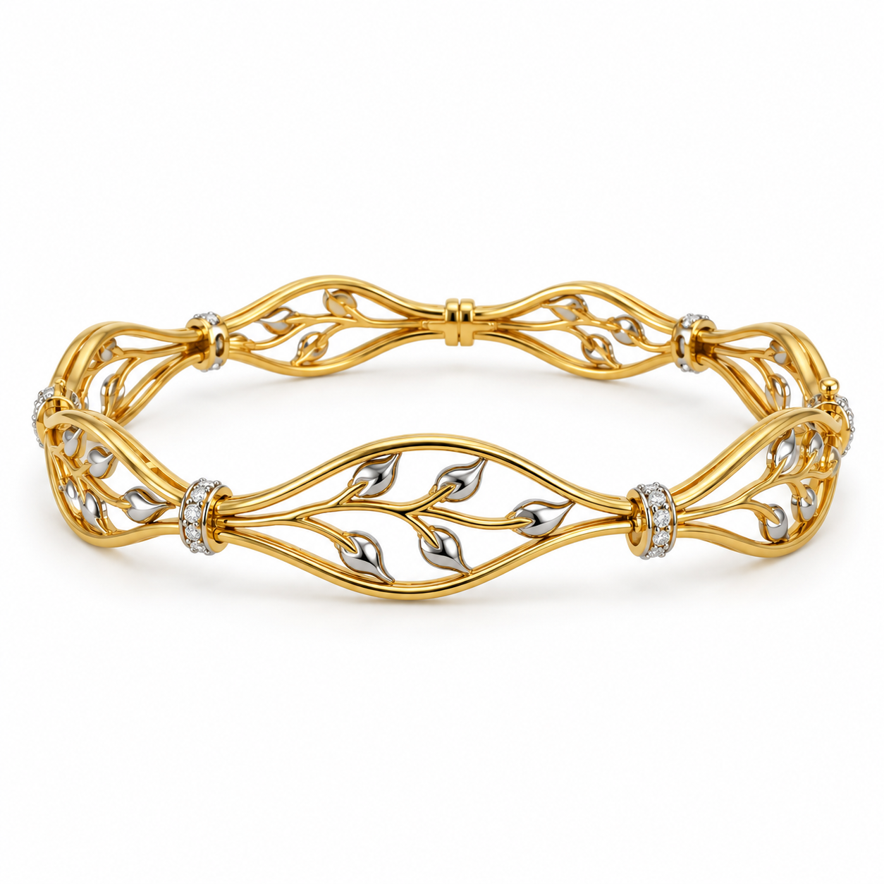Two-Tone Leaf Vine Openwork Bangle Bracelet