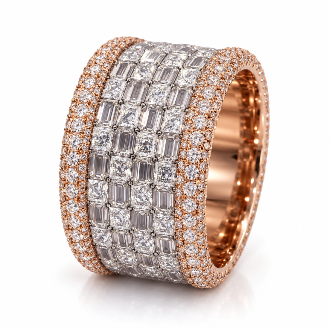 Two Tone Checkerboard Iced Out Wide Band Hip Hop Ring