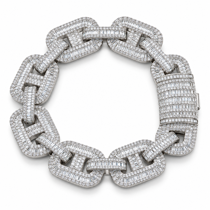 Iced Out Geometric Link Baguette Bracelet | Custom Hip Hop Jewelry