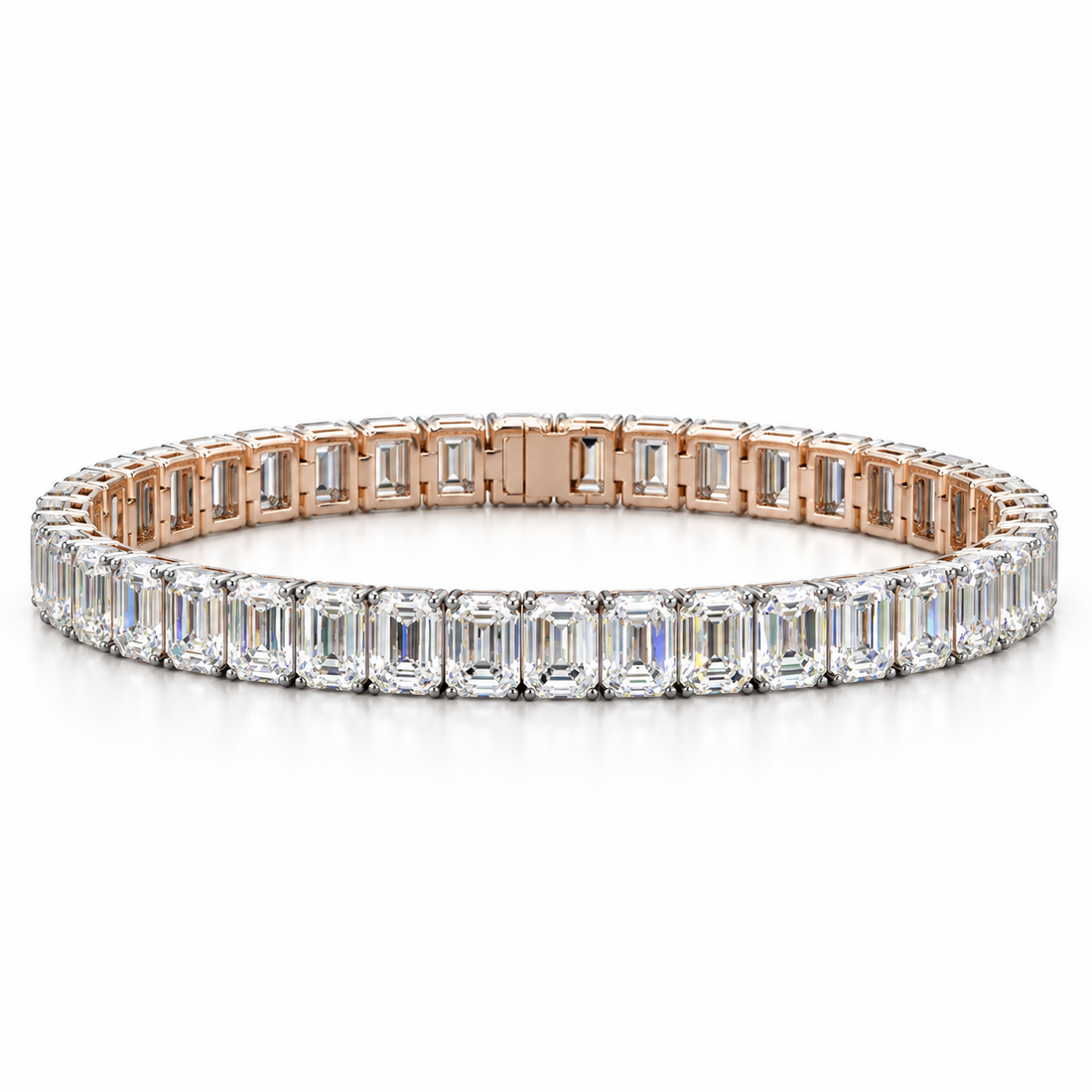 Two-Tone Emerald-Cut Prong-Set Tennis Bracelet
