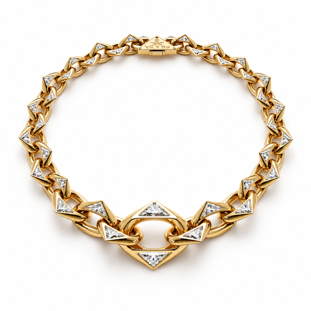 Men’s Triangle Stone Geometric Link Statement Necklace