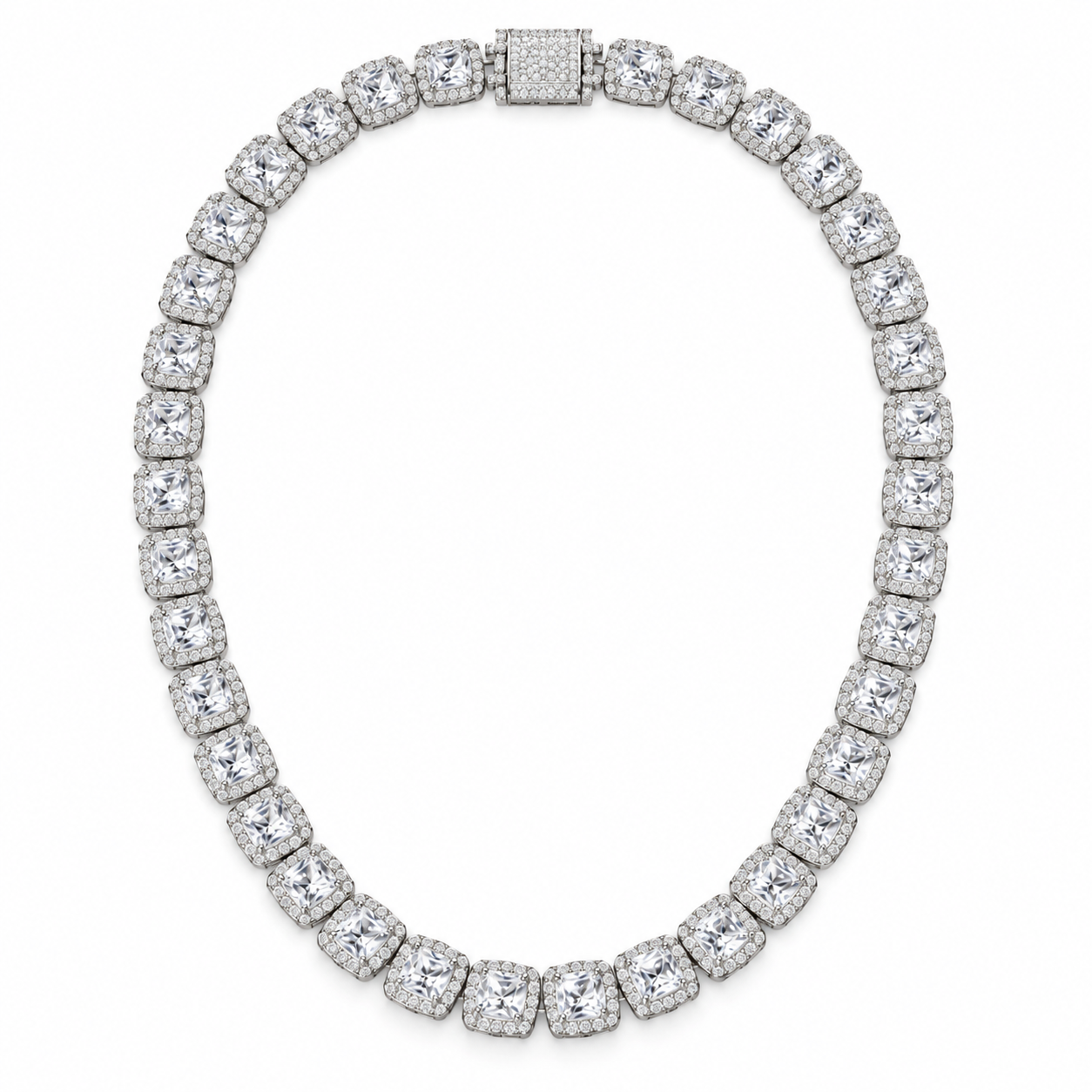 Custom Iced Out Square Halo Tennis Necklace