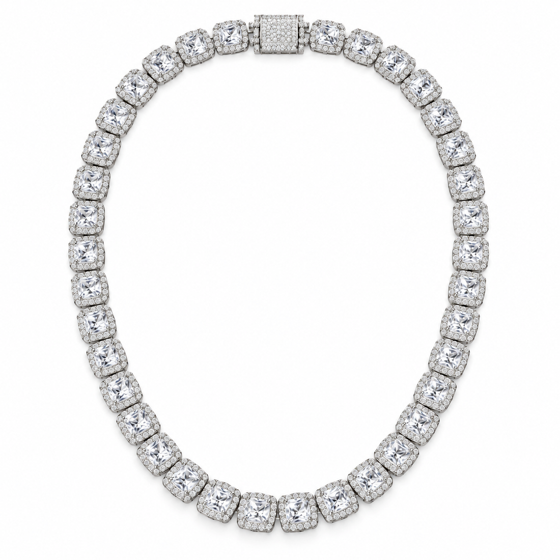 Custom Iced Out Square Halo Tennis Necklace