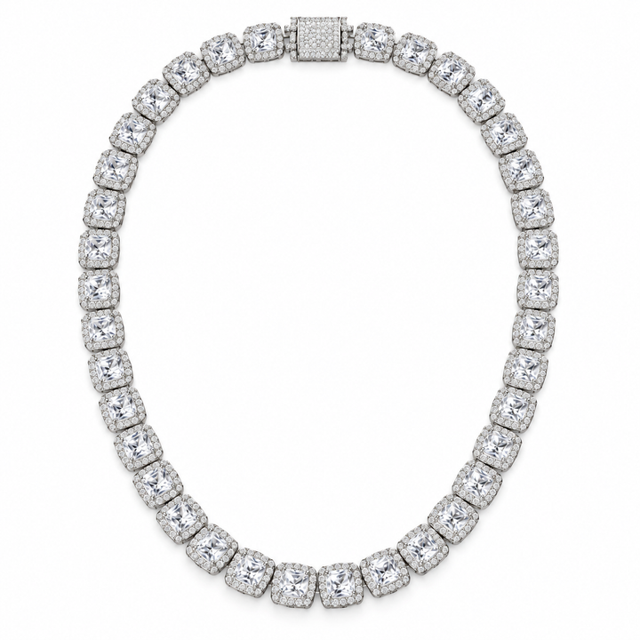 Custom Iced Out Square Halo Tennis Necklace