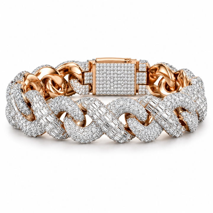 Custom Iced Out Cuban Link Bracelet with Round & Baguette Stones | Made to Order