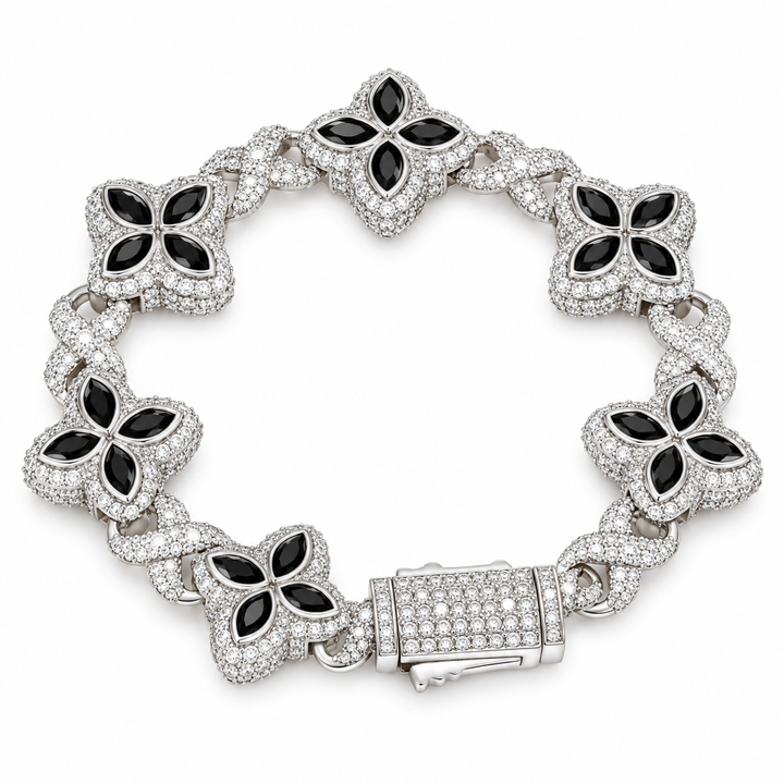 Iced Out Black Onyx Four Petal Clover Bracelet | Custom Hip Hop Jewelry
