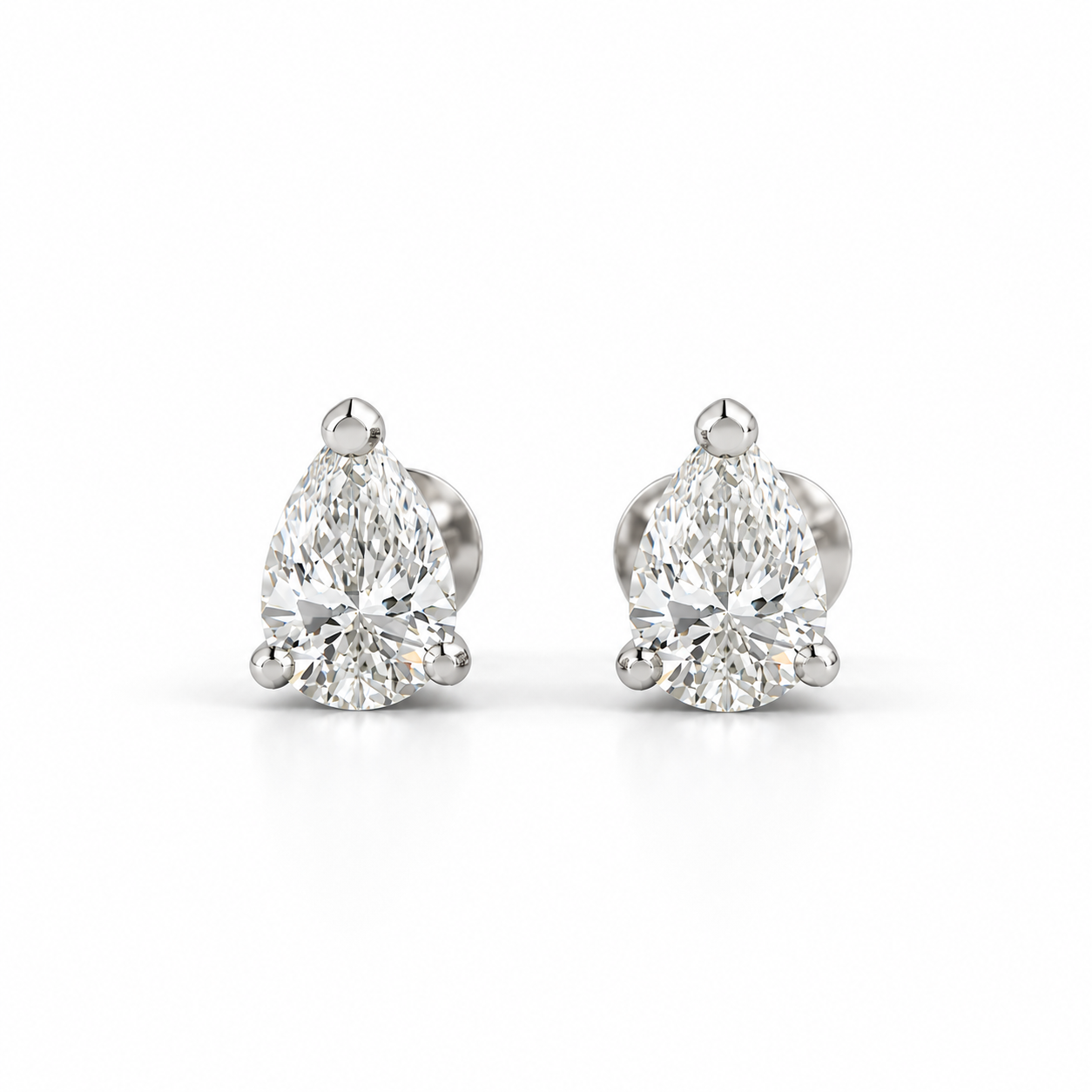 Pear-Shaped Solitaire Stud Earrings with Screw Backs