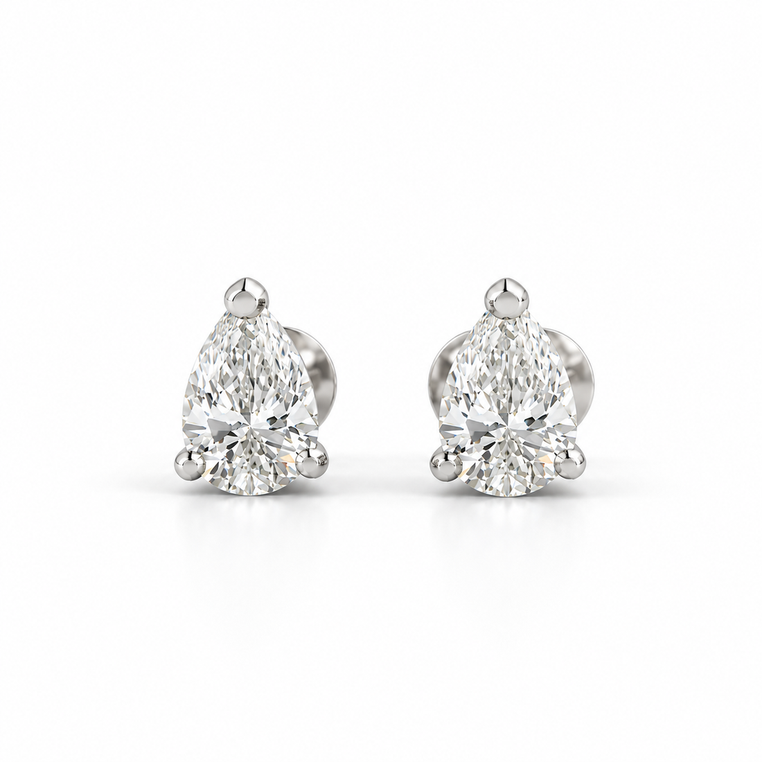 Pear-Shaped Solitaire Stud Earrings with Screw Backs
