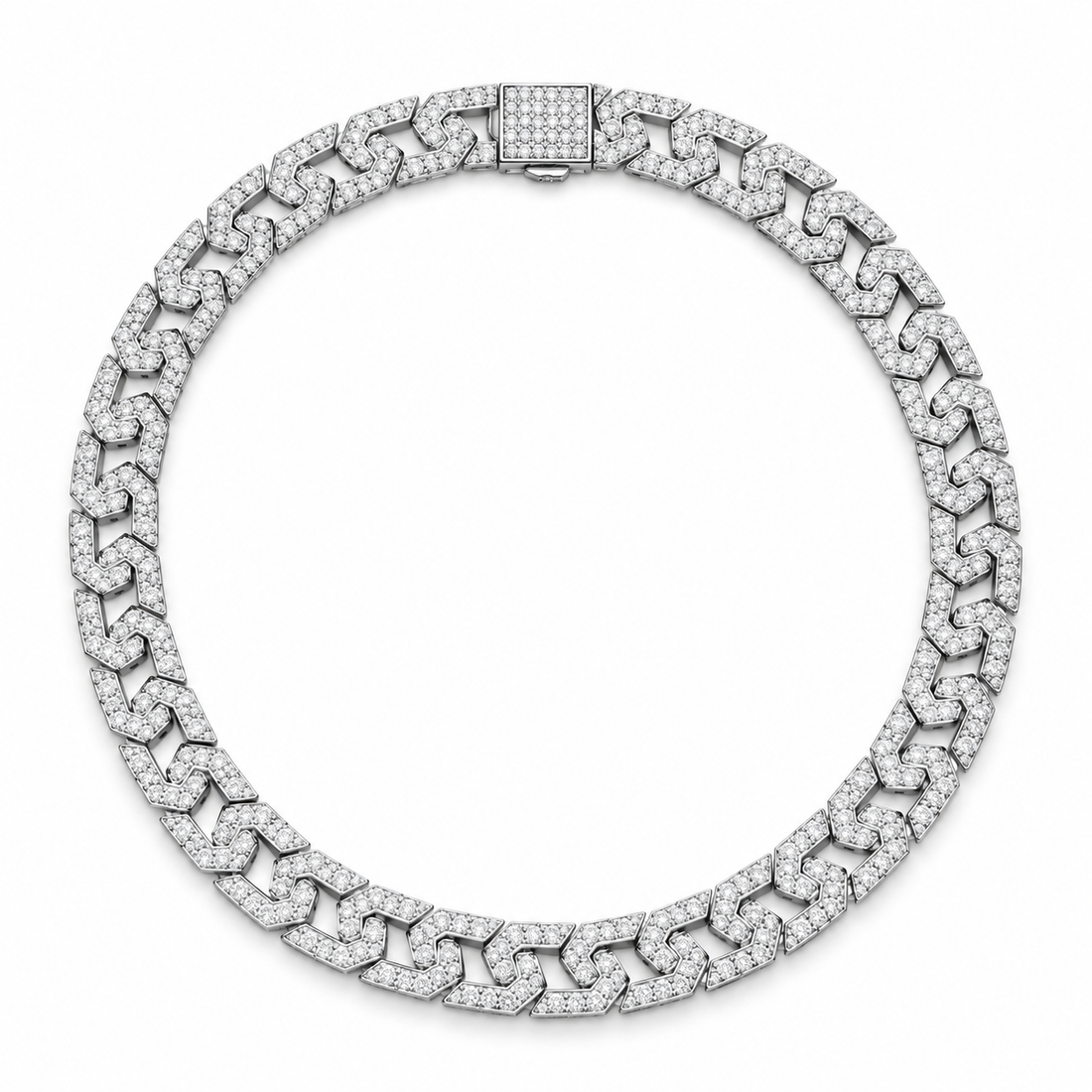 Iced Out Geometric Link Chain Necklace | Custom Hip Hop Jewelry