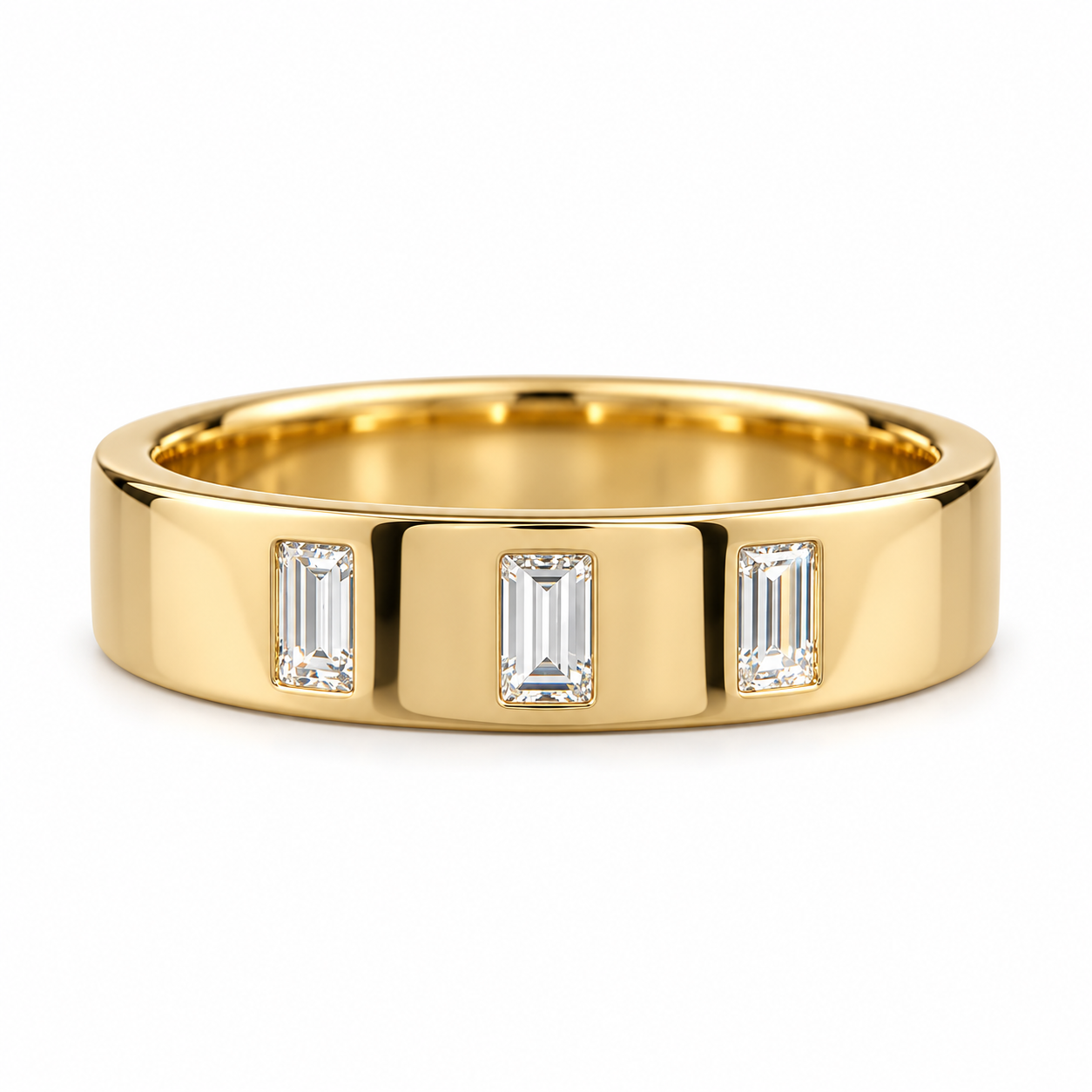 Three Stone Vertical Baguette Yellow Gold-Tone Band Ring