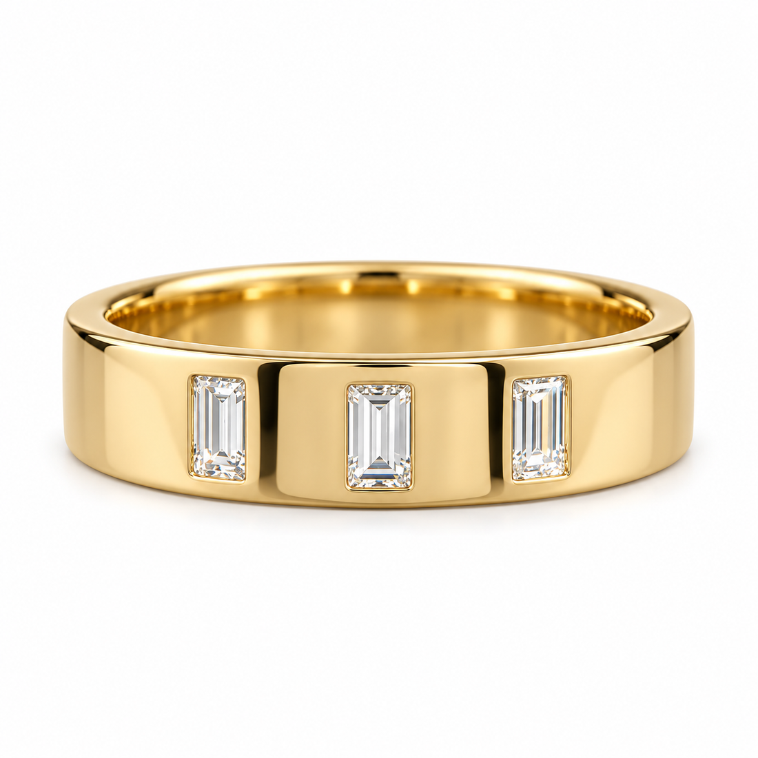 Three Stone Vertical Baguette Yellow Gold-Tone Band Ring